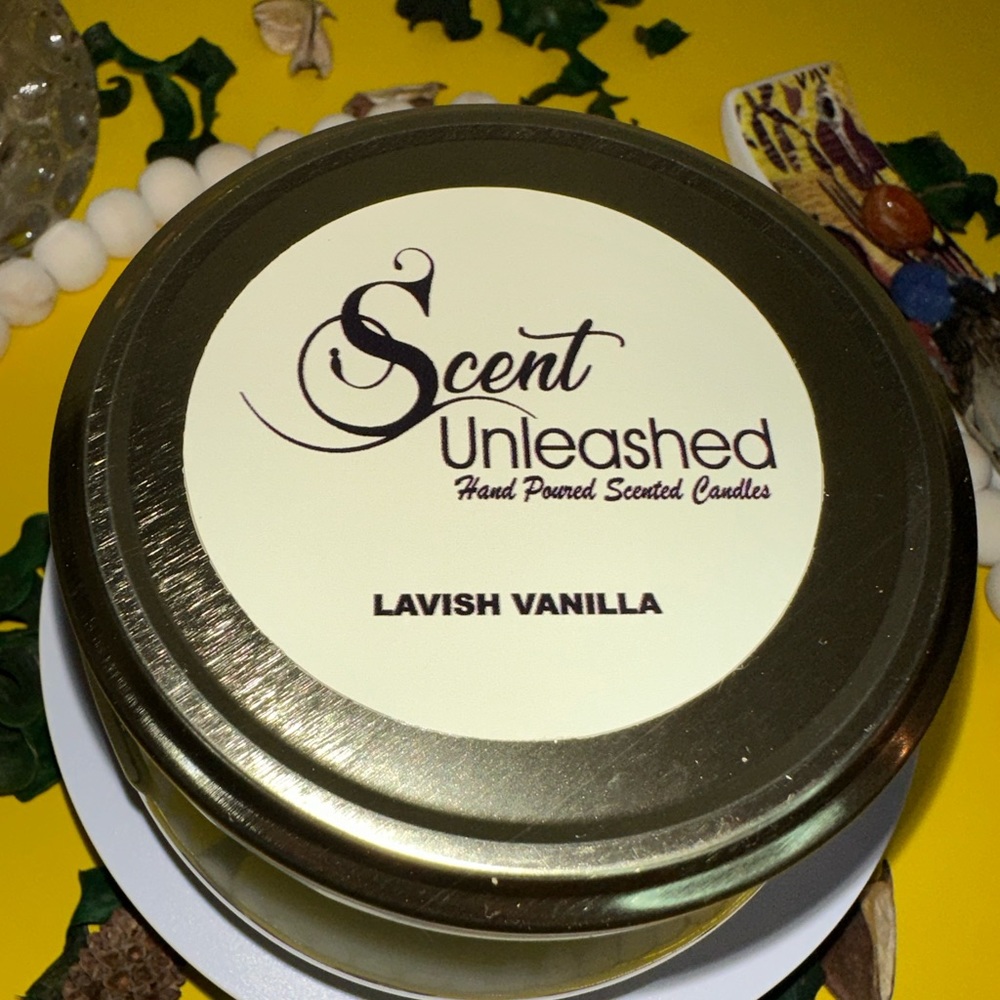 LAVISH VANILLA! SCENT UNLEASHED, SOY SCENTED CANDLE!